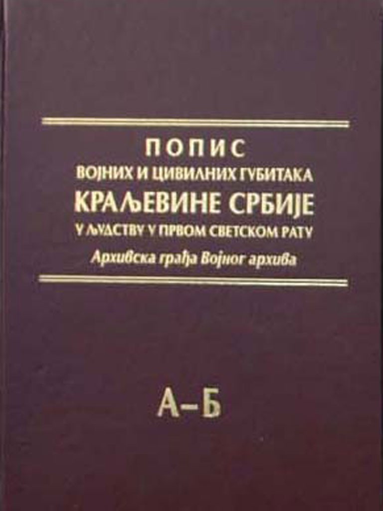 ПОПИС ВОЈНИХ И ЦИВИЛНИХ ГУБИТАКА КРАЉЕВИНЕ СРБИЈЕ У ЉУДСТВУ У ПРВОМ СВЕТСКОМ РАТУ